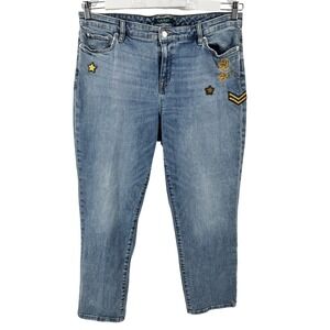 Lauren Ralph Lauren Jeans Womens 16W Blue Embroidered Patch Straight Leg Denim